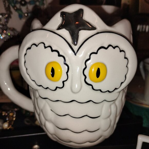 Anthropologie mug Francesca Kaye Owl mug Yellow Magic Star Coffee Tea Mug - Picture 1 of 4